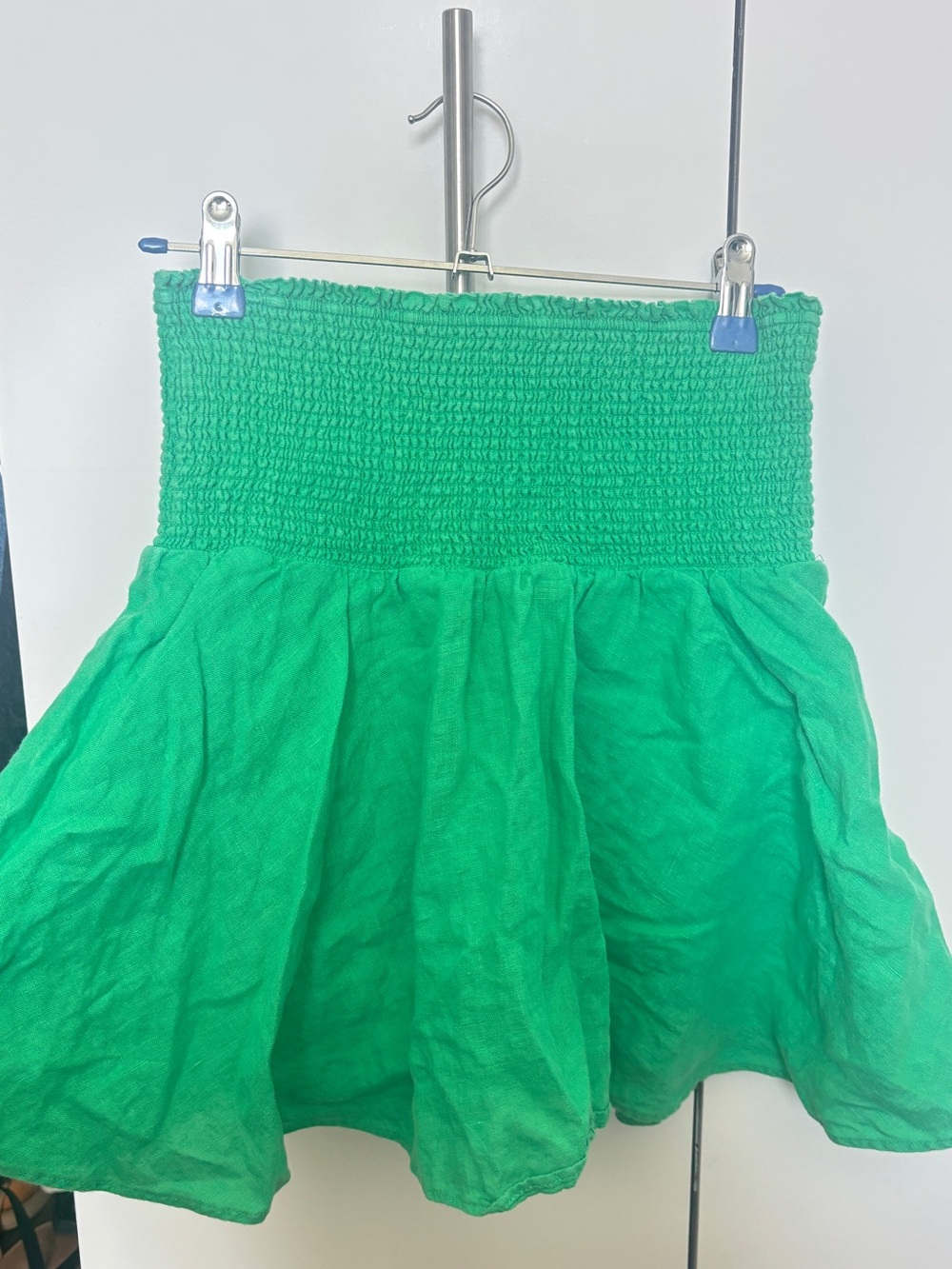 J. Crew Bright Green Smocked Linen Skirt